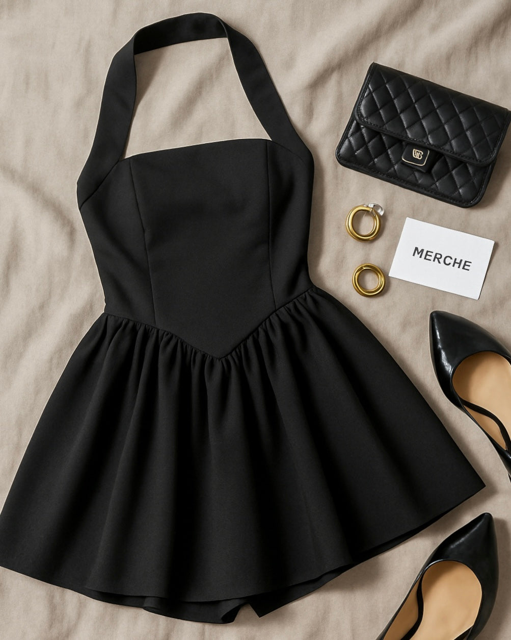 NAUGHTY OR NICE BLACK HALTERNECK DRESS