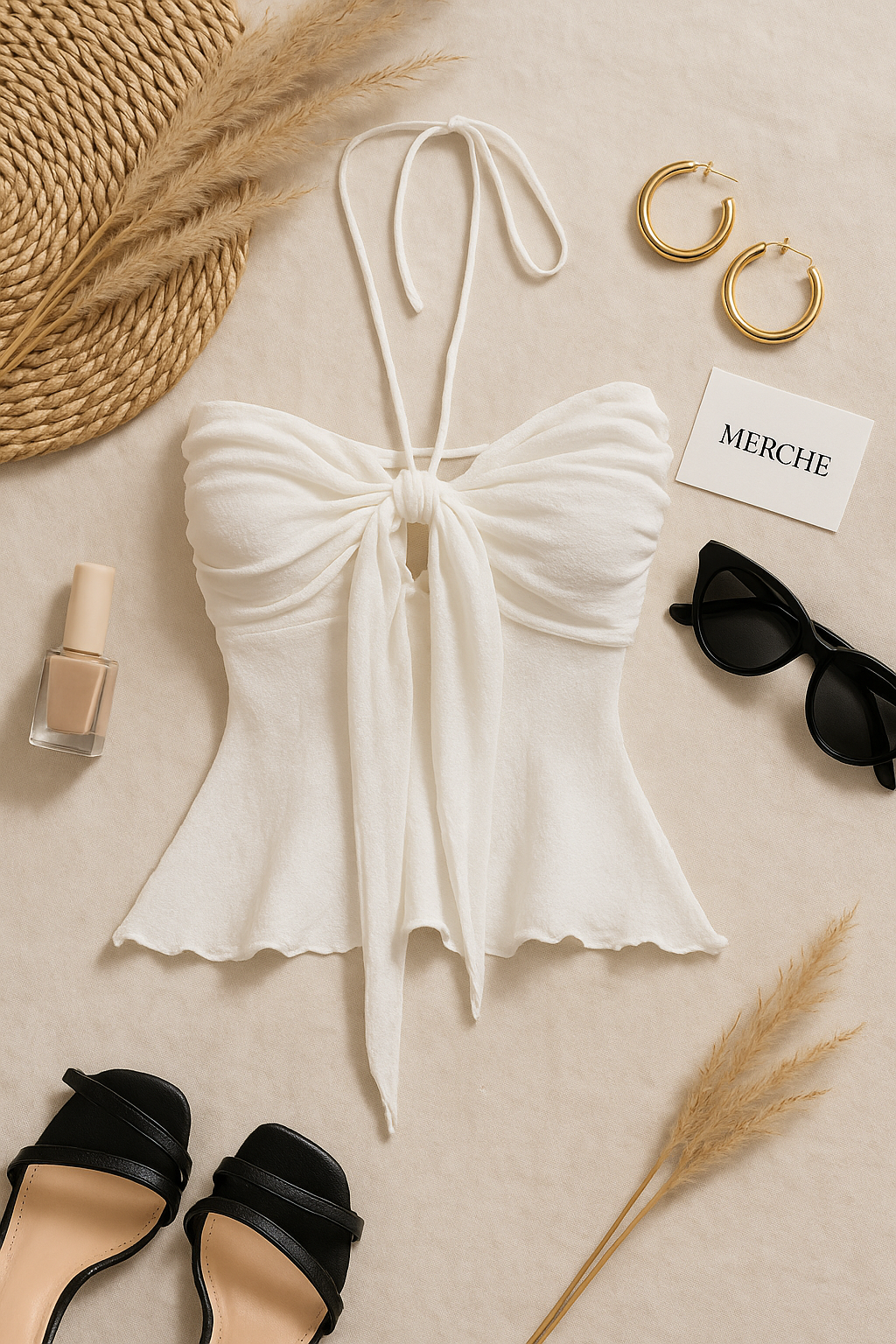 PORTO DREAMS WHITE BOW TIE-UP TOP