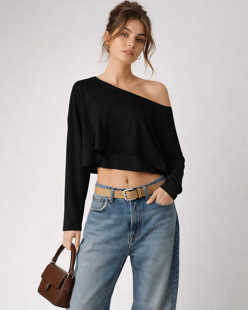 ALL NIGHTER OFF-SHOULDER DRAPE BLACK TOP