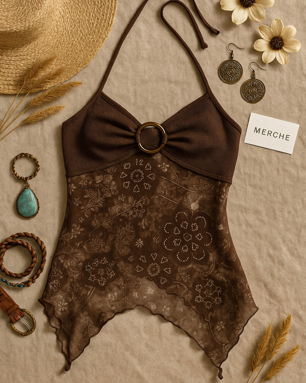 NOMAD DRIFT BROWN HALTERNECK TOP