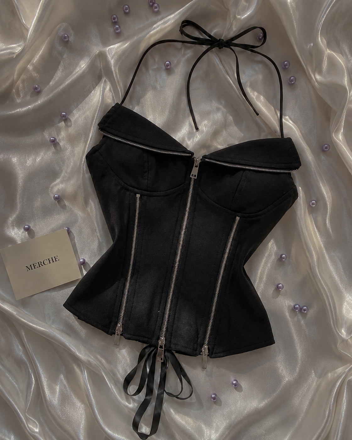 BAR NIGHT ZIPPED BLACK HALTER CORSET