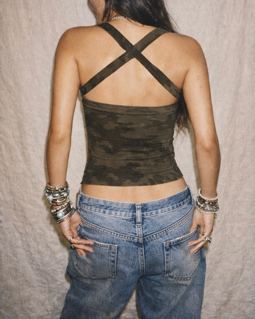 WOMAN ROAR CAMOUFLAGE  CROSSBACK TOP