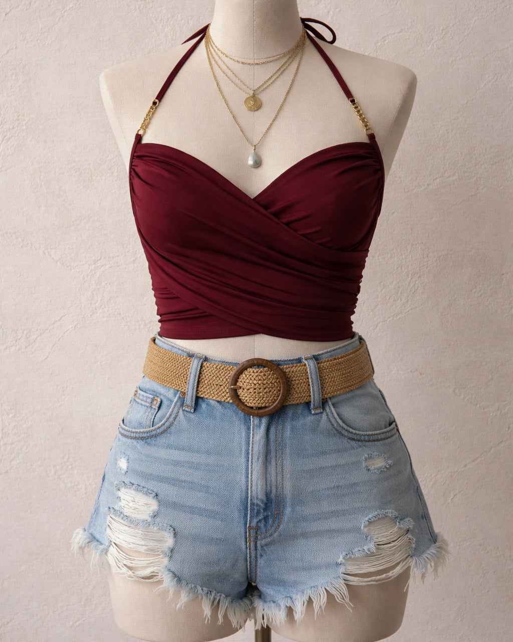 HYPERPOP DRAPE MAROON HALTERNECK TOP