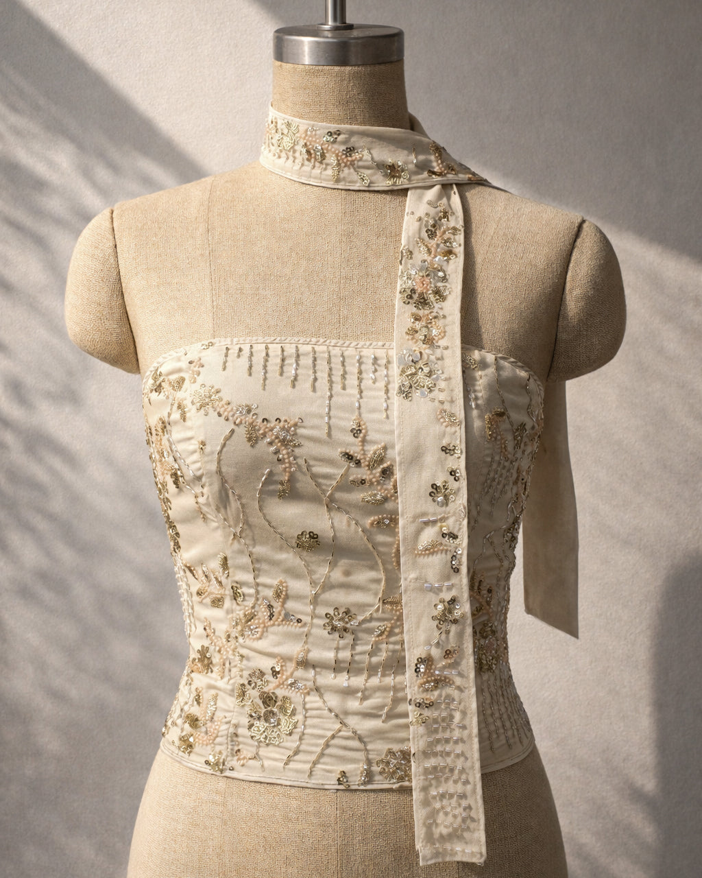 BRITNEY CALLED EMBROIDERED BANDEAU TOP WITH PENCIL SCARF