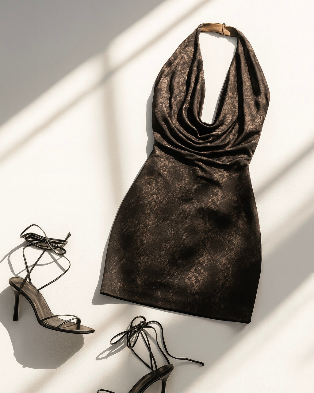 WILD TEMPLE PRINTED COWL LUXE HALTERNECK DRESS