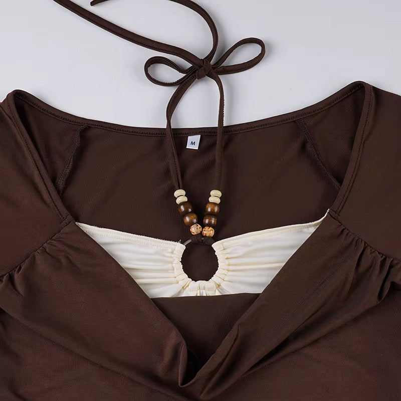 CONFESS YOUR LOVE BEADED BROWN TOP