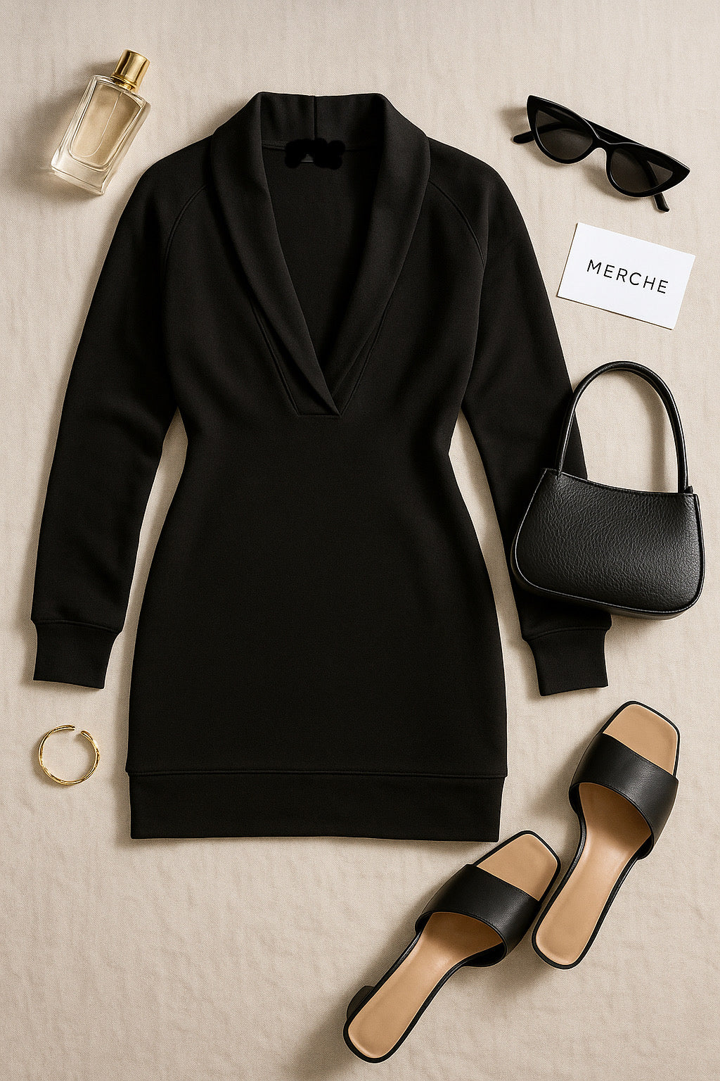 CITY LINE BLACK LAPEL COLLAR DRESS
