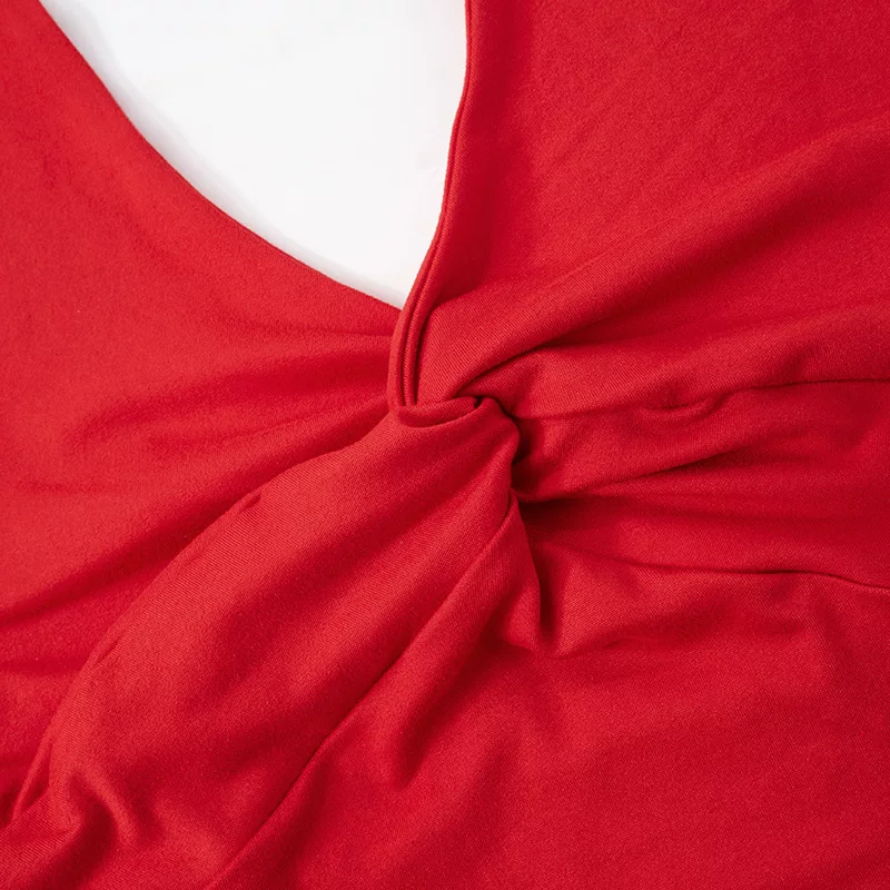 WHY STRESS TWISTED ASYMMETRICAL RED HALTERNECK TOP