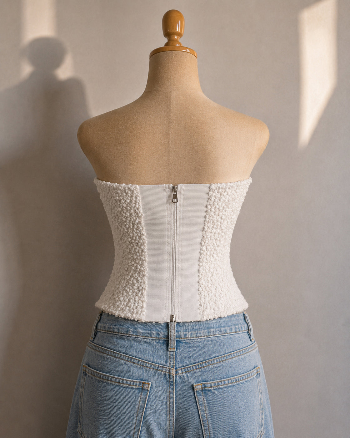 BLESS MY WARDROBE SEQUIN EMBELLISHED PADDED WHITE CORSET