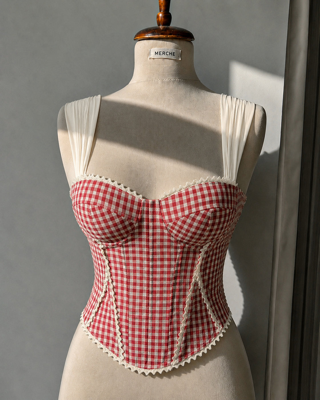 DO ME A FAVOUR GINGHAM LACE TRIM DETAIL CORSET