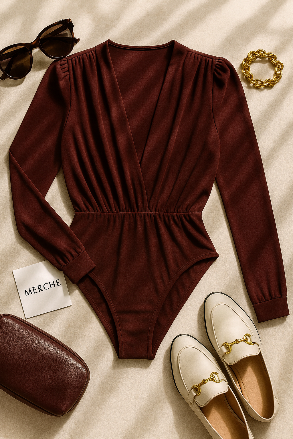 CALL THE SHOTS PADDED SHOULDER MAROON BODYSUIT