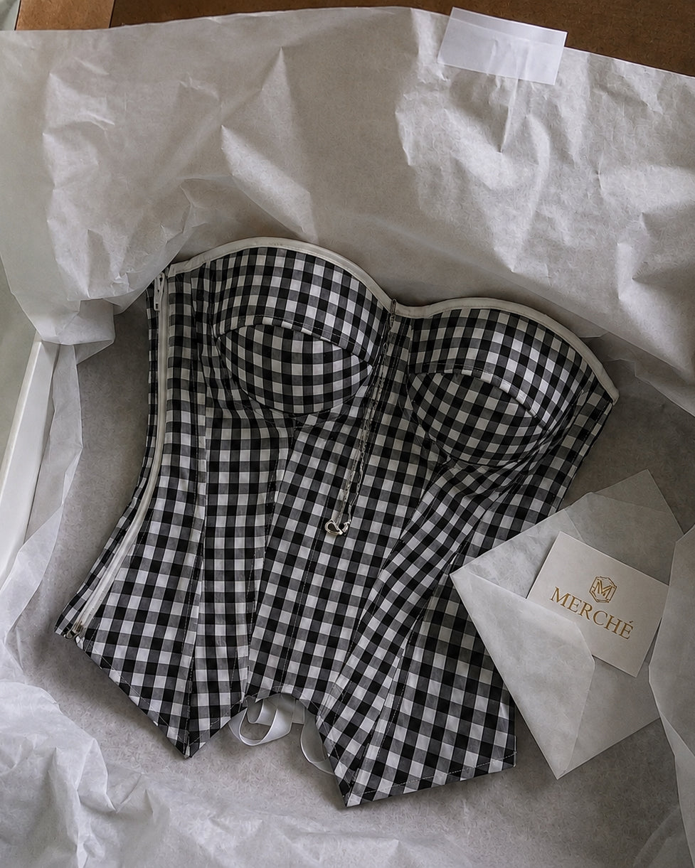 QUE COUNTRY SONGS CHECKS PADDED CORSET