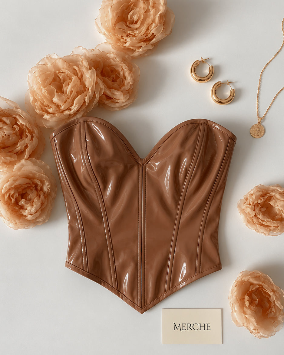 ROMAN EMPIRE FAUX LEATHER CARAMEL CORSET