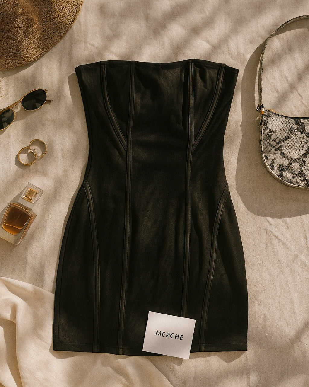 CINEMA STAR FAUX DENIM BANDEAU DRESS