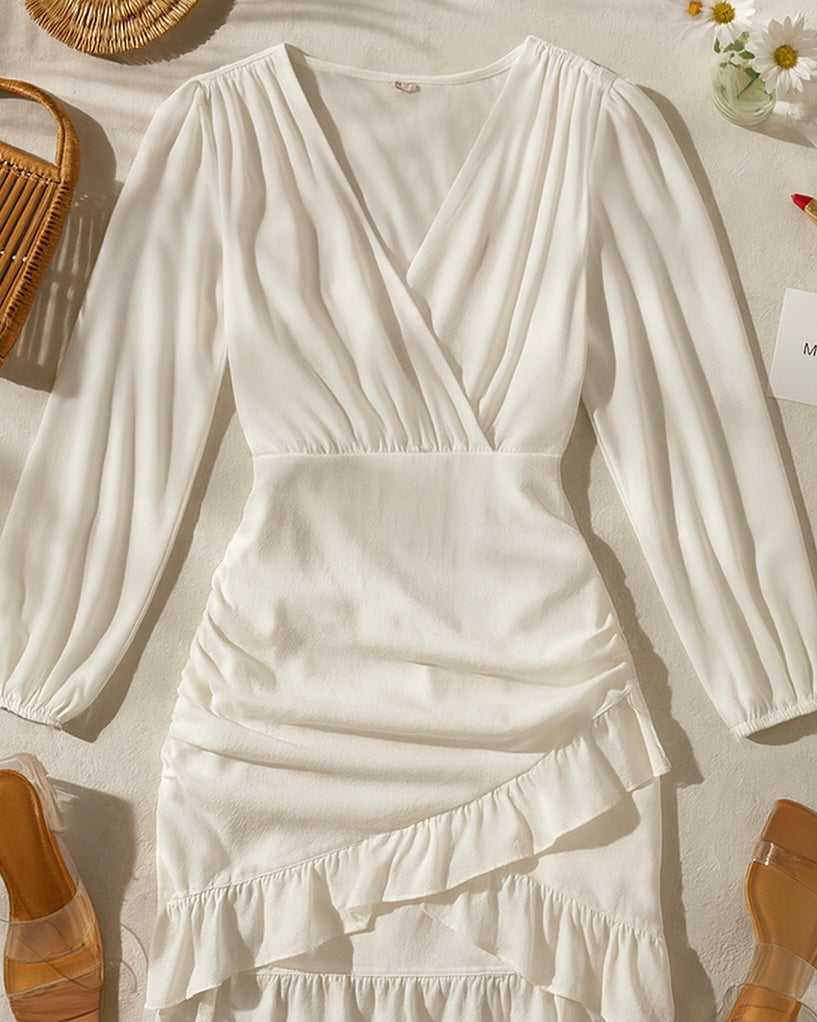 WHO IS SHE WHITE WRAP DRESS