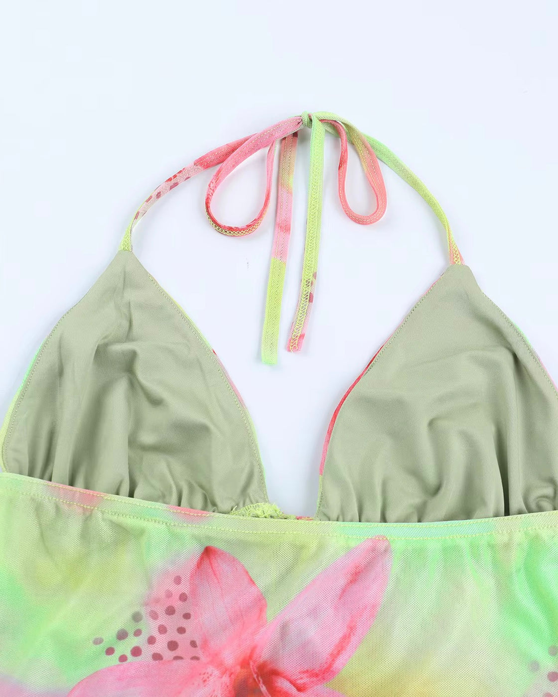 EXOTIC LOUNGE FLORAL HALTERNECK TOP