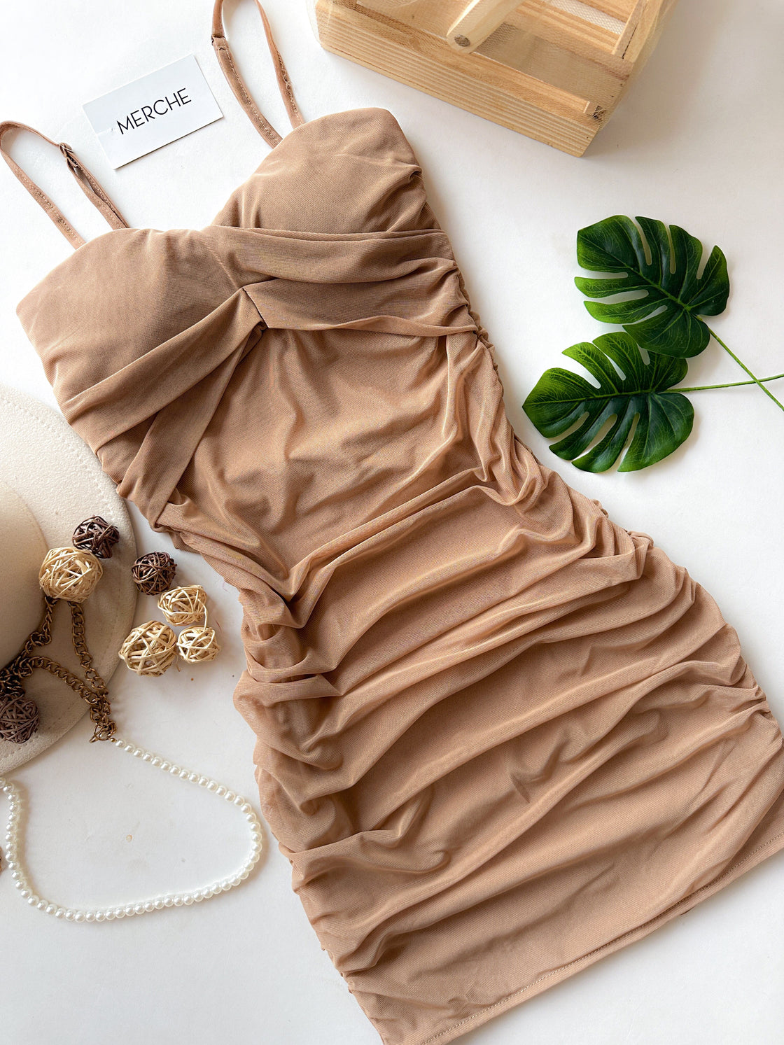 THAT GIRL PADDED MESH BROWN DRESS