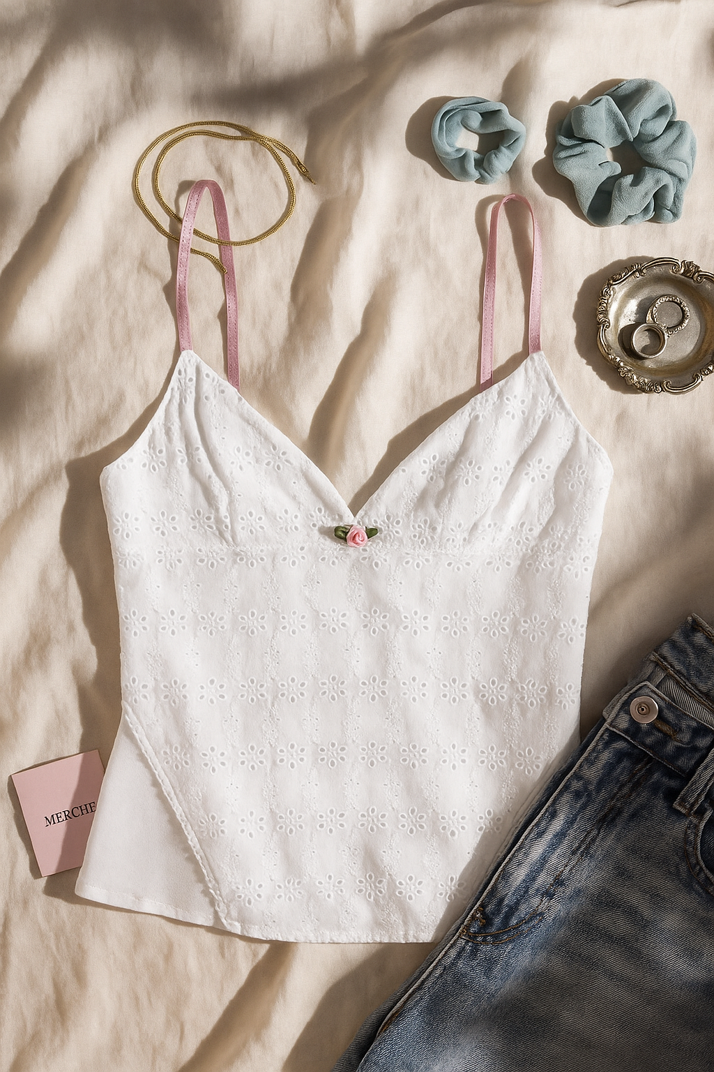 SECRET AFFAIR WHITE EYELET CAMI TOP