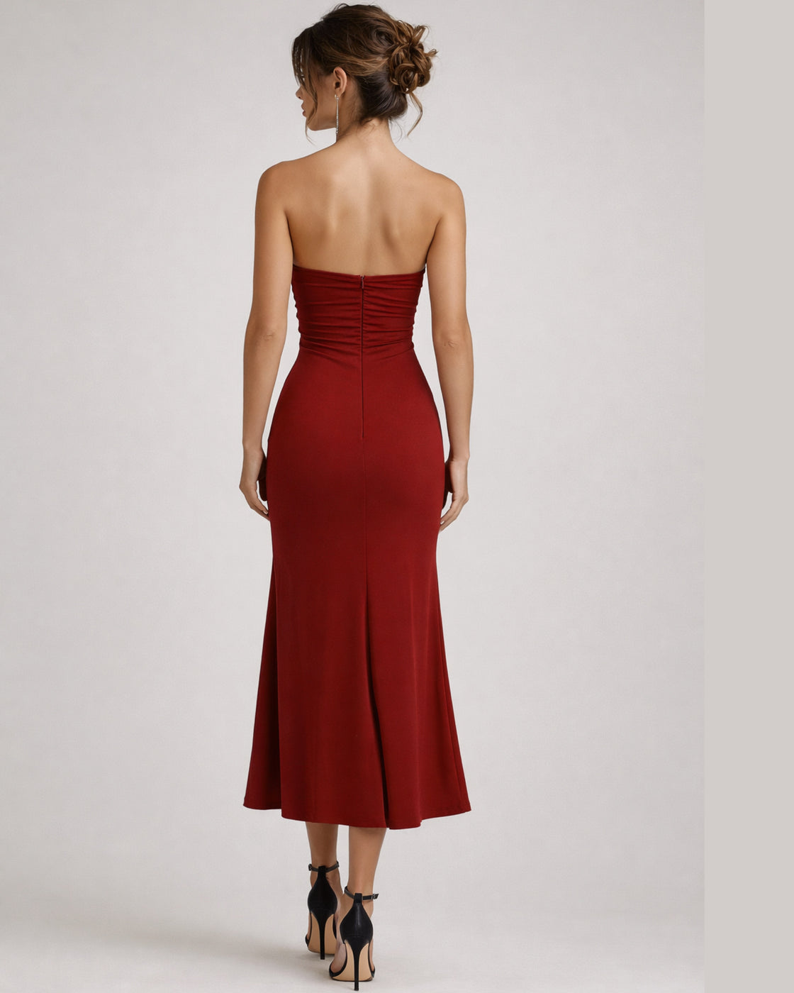 BLOOD MOON LUXE RED STRAPLESS MAXI DRESS
