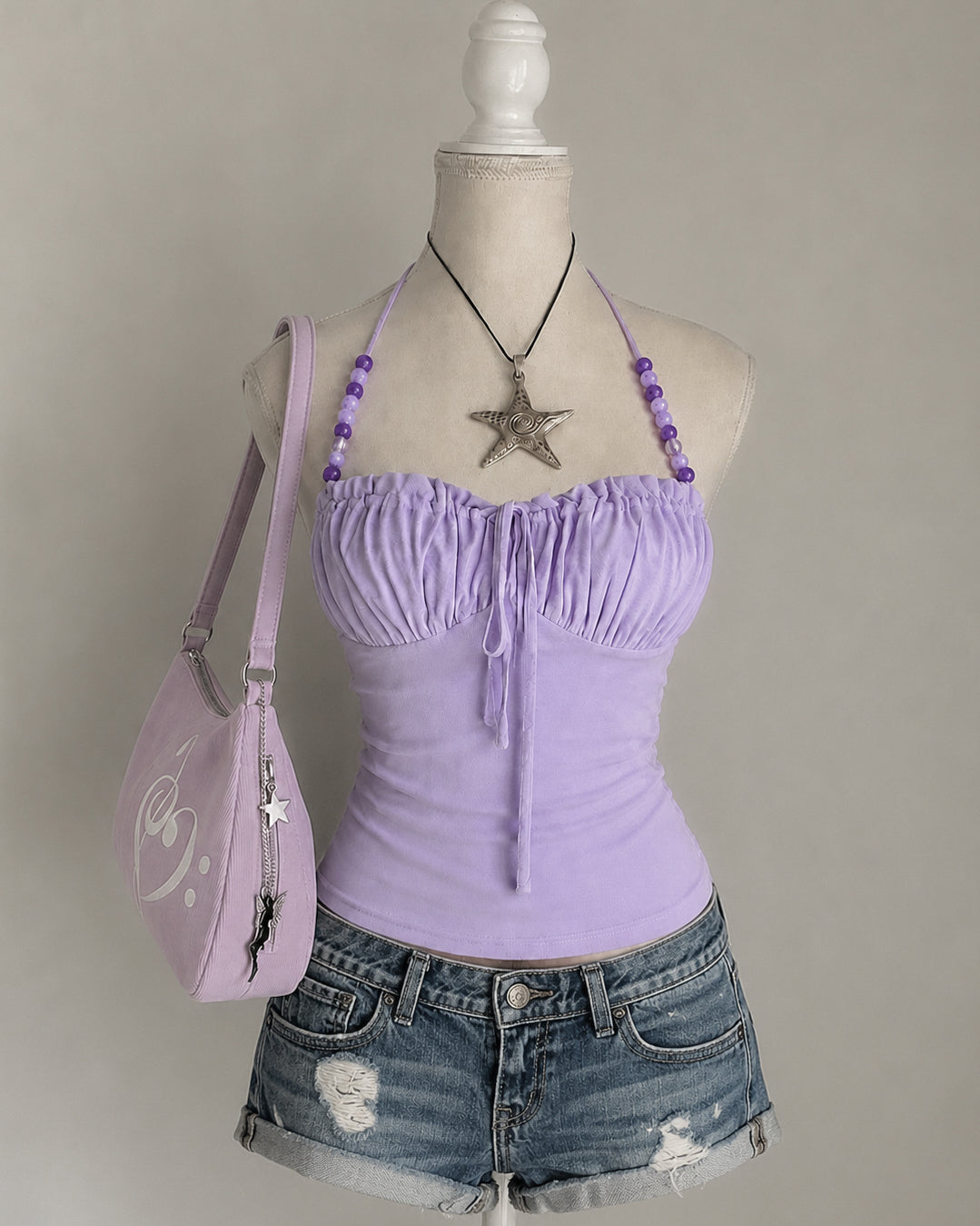 MERMAID OFF-DUTY LILAC BEADED CROSSBACK TOP