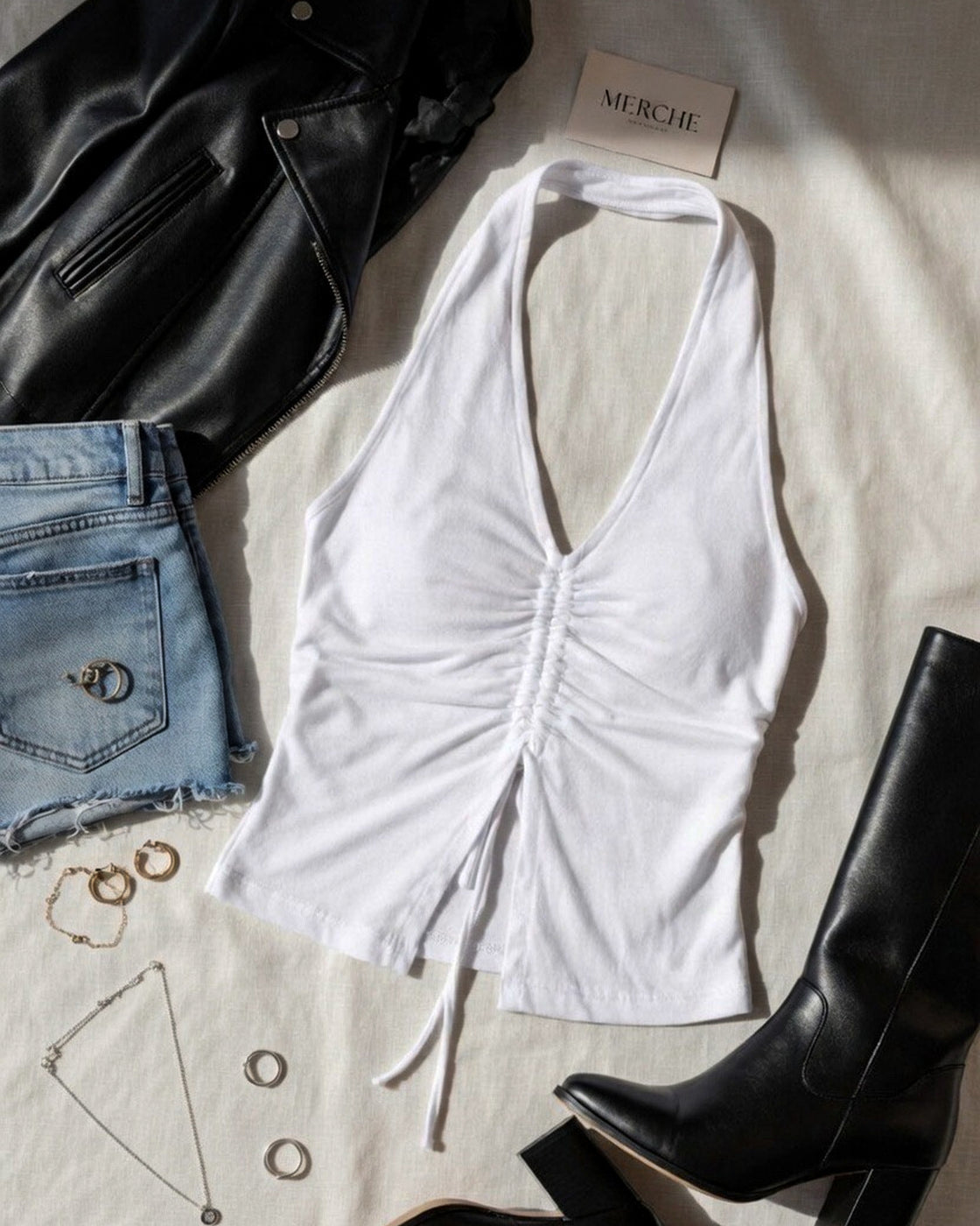 YOU ARE FIRE WHITE HALTERNECK TOP