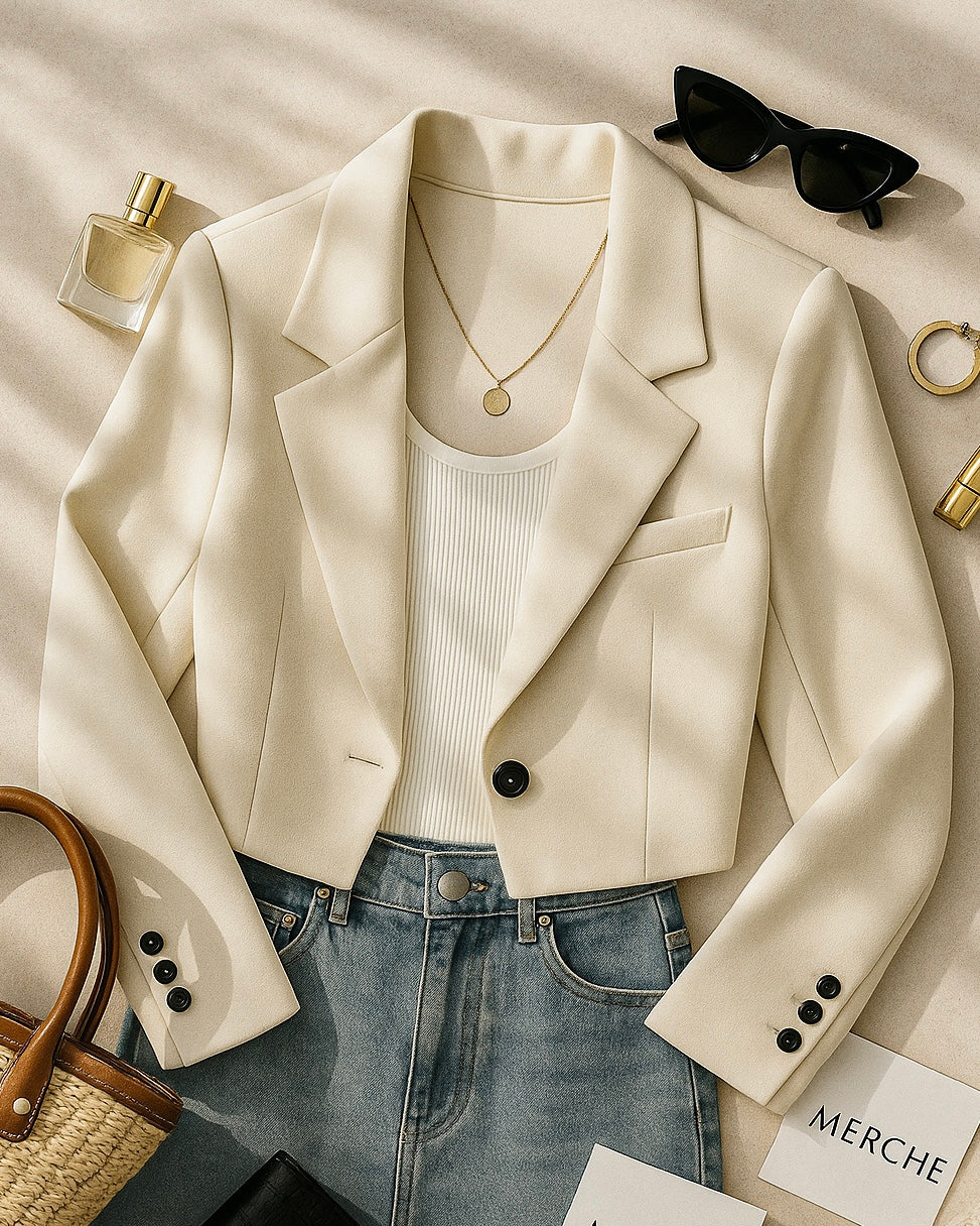 SHE LEADS WHITE CROPPED BLAZER
