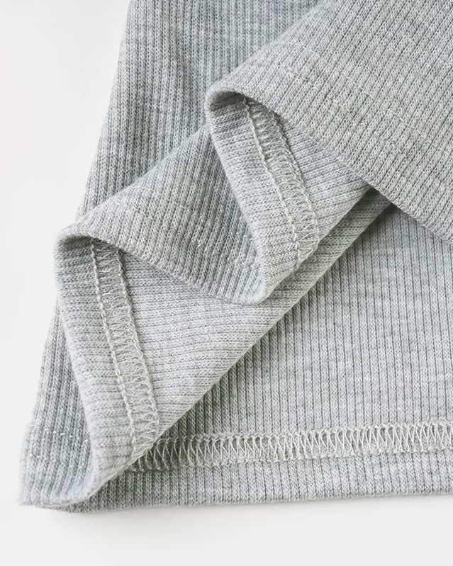 SASS FOR BREAKFAST RIBBED OFF-SHOULDER GREY TOP
