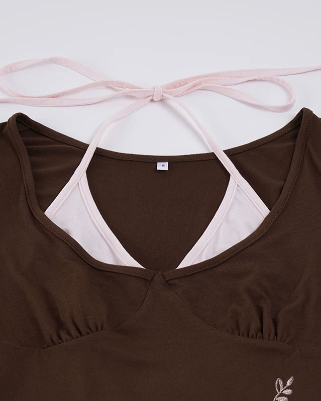 SOUL ON FIRE TIE-UP BROWN TOP