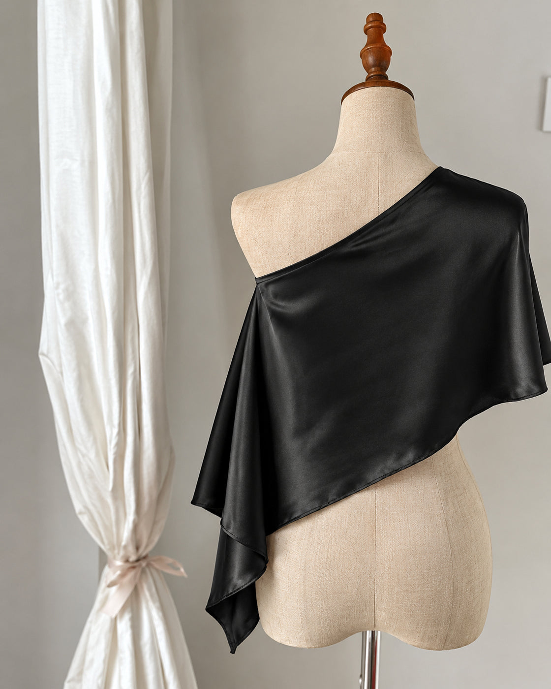 DRAPE ASSIGNMENT LUXE SATIN OFF-SHOULDER CAPE TOP