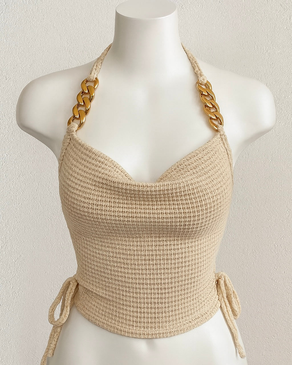 BRANDY FOR BREAKFAST KNITTED METAL HALTERNECK TOP