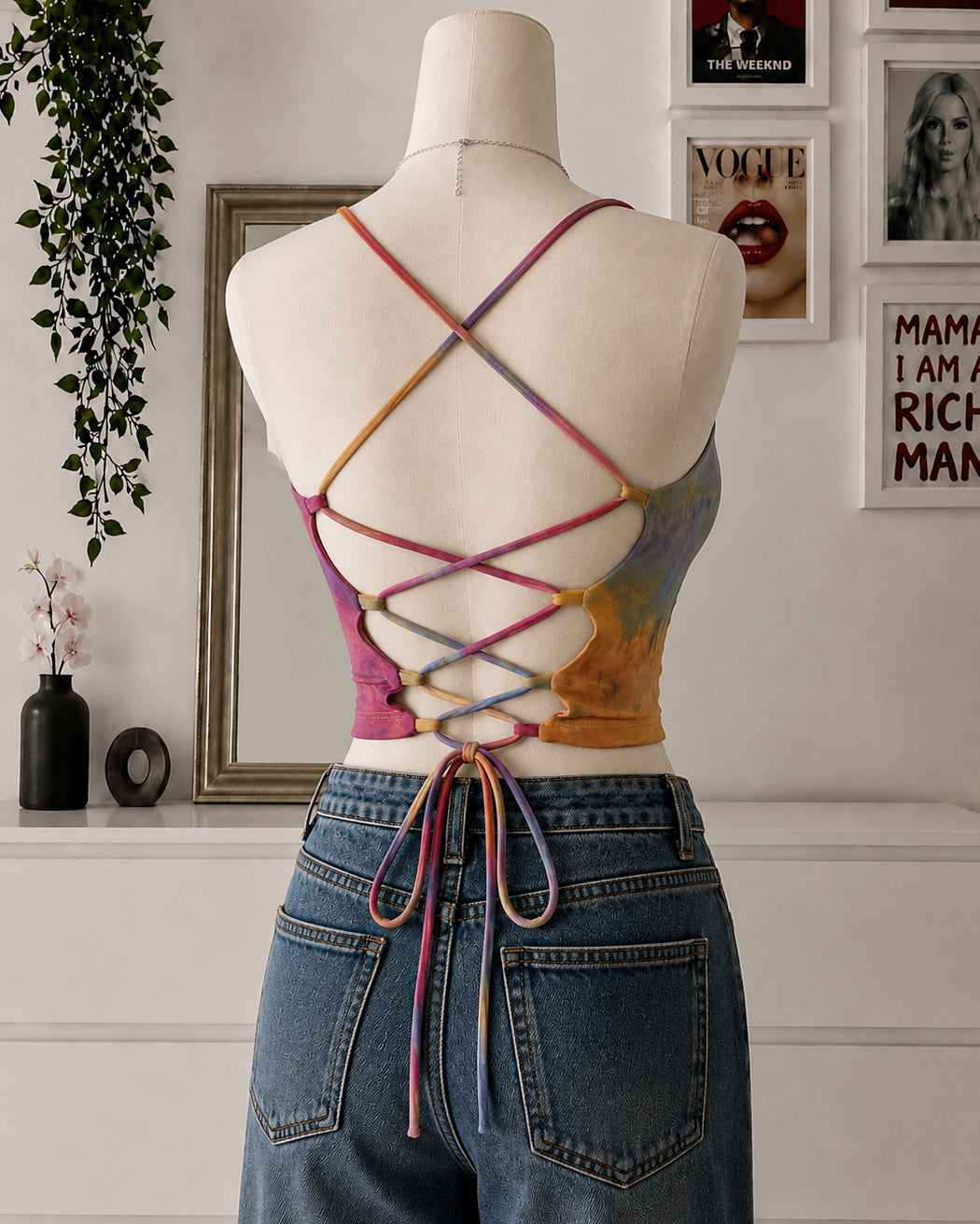 SUNSET SORBET TIE-DYE PADDED CROSSBACK TOP