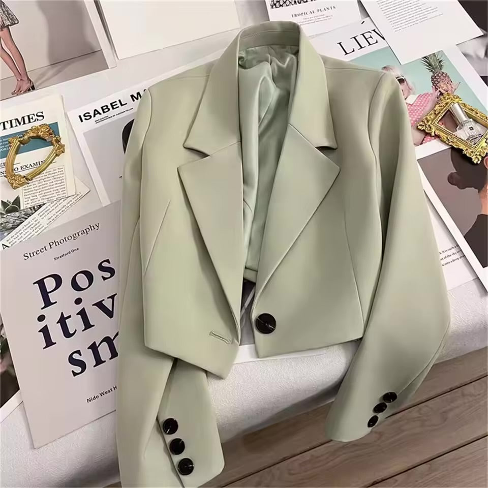 SHE LEADS MINT GREEN CROPPED BLAZER