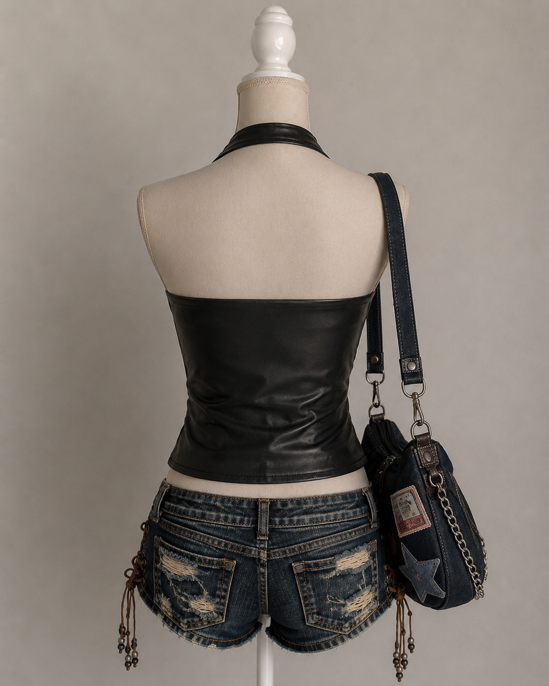 TAKE THE SHOT FAUX LEATHER HALTERNECK TOP