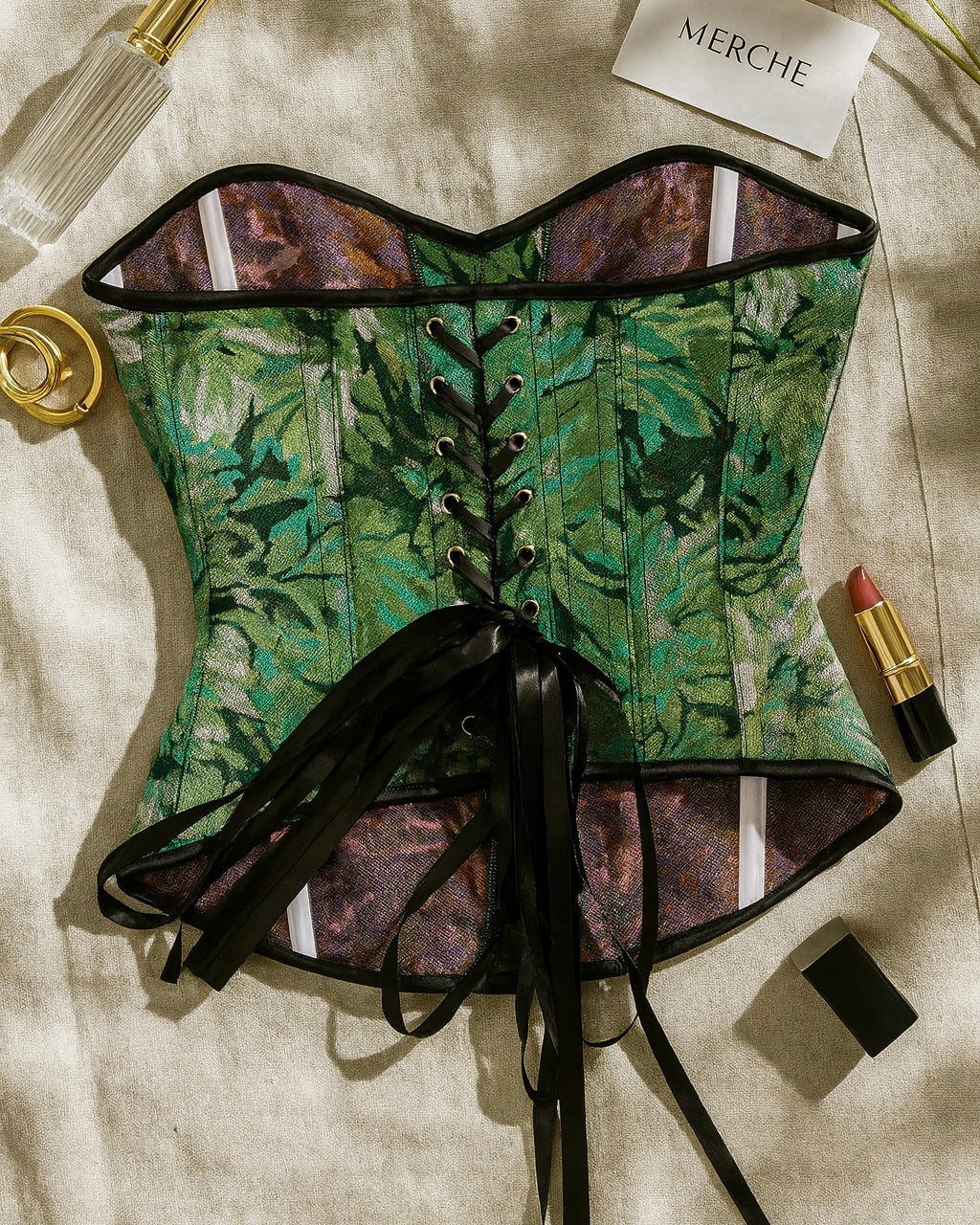 CON ARTIST FLORAL GREEN JACQUARD CORSET