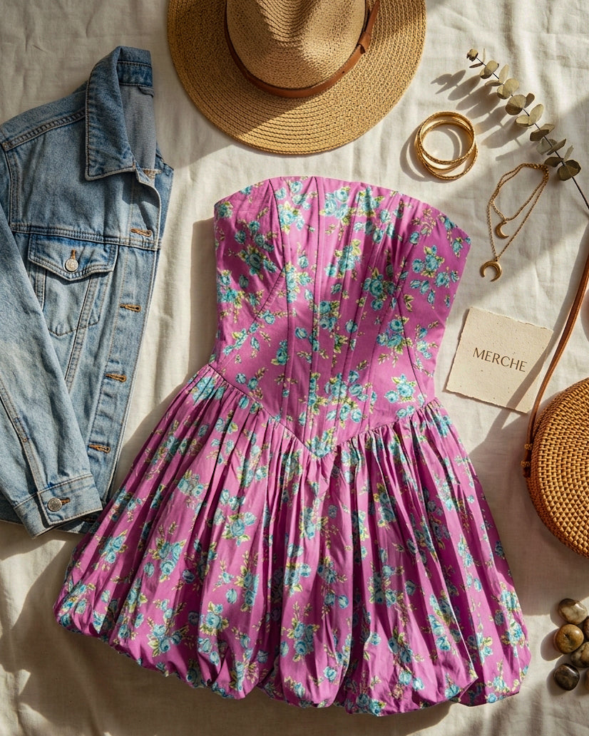 DRAMATIC ENTRANCE BONING DETAIL BUBBLE HEM DRESS