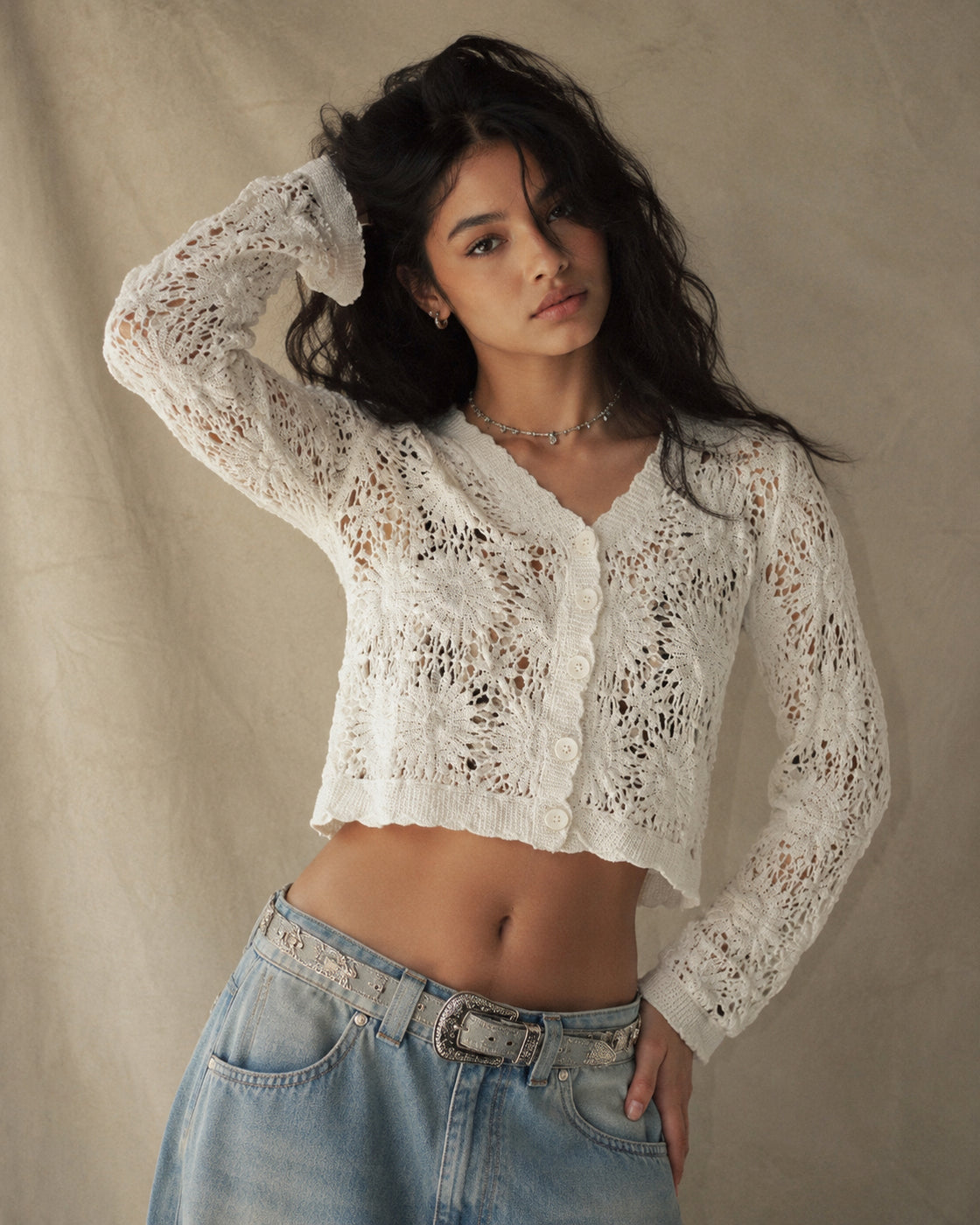 UNIVERSAL RULES CROCHET CREAM TOP