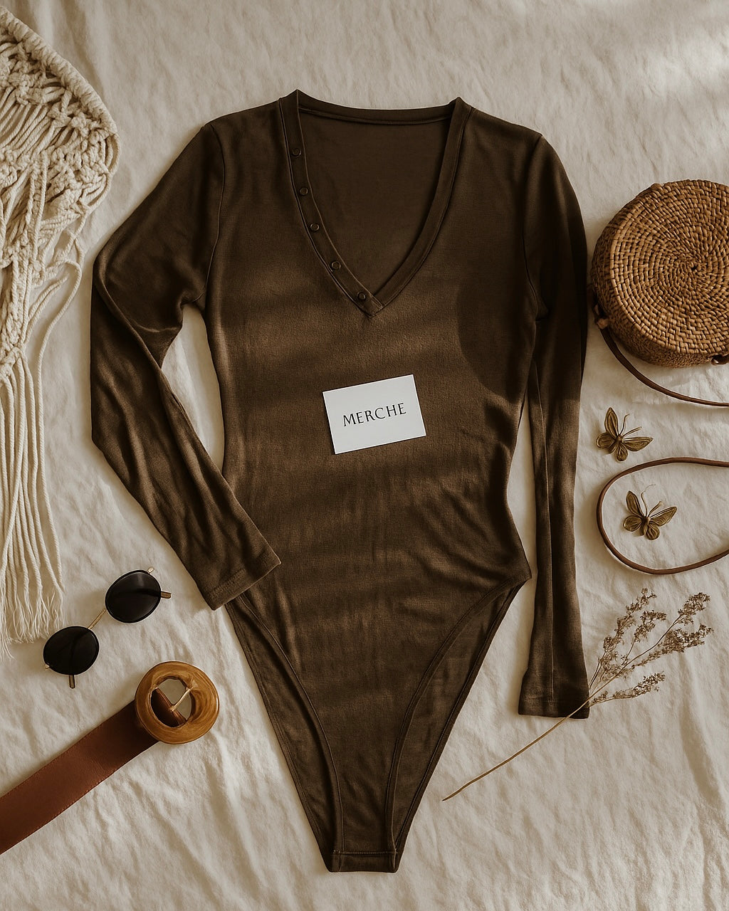 HERE TO STAY BROWN LUXE BODYSUIT