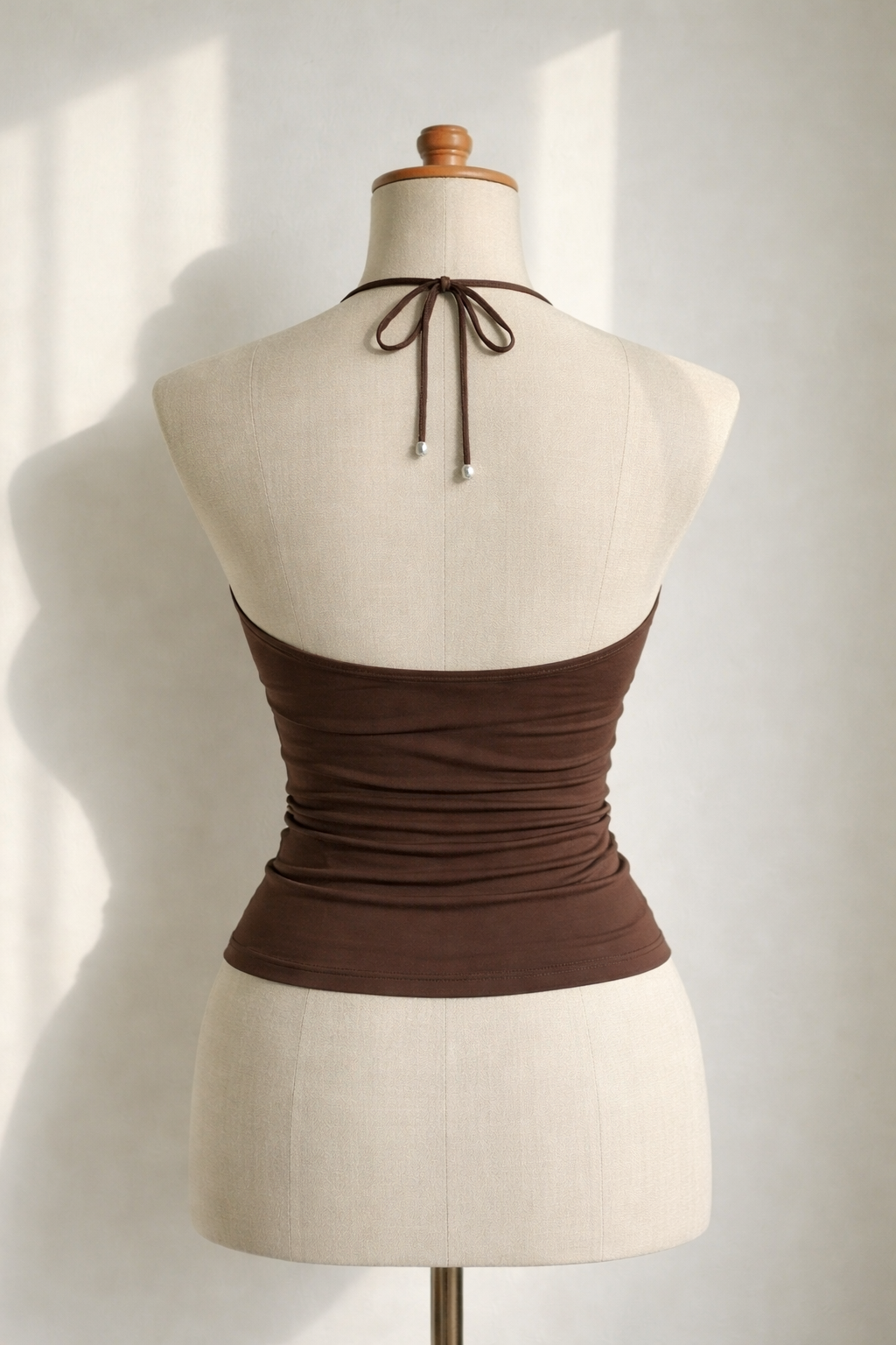 SORRY NOT SORRY BEADED BROWN HALTERNECK TOP