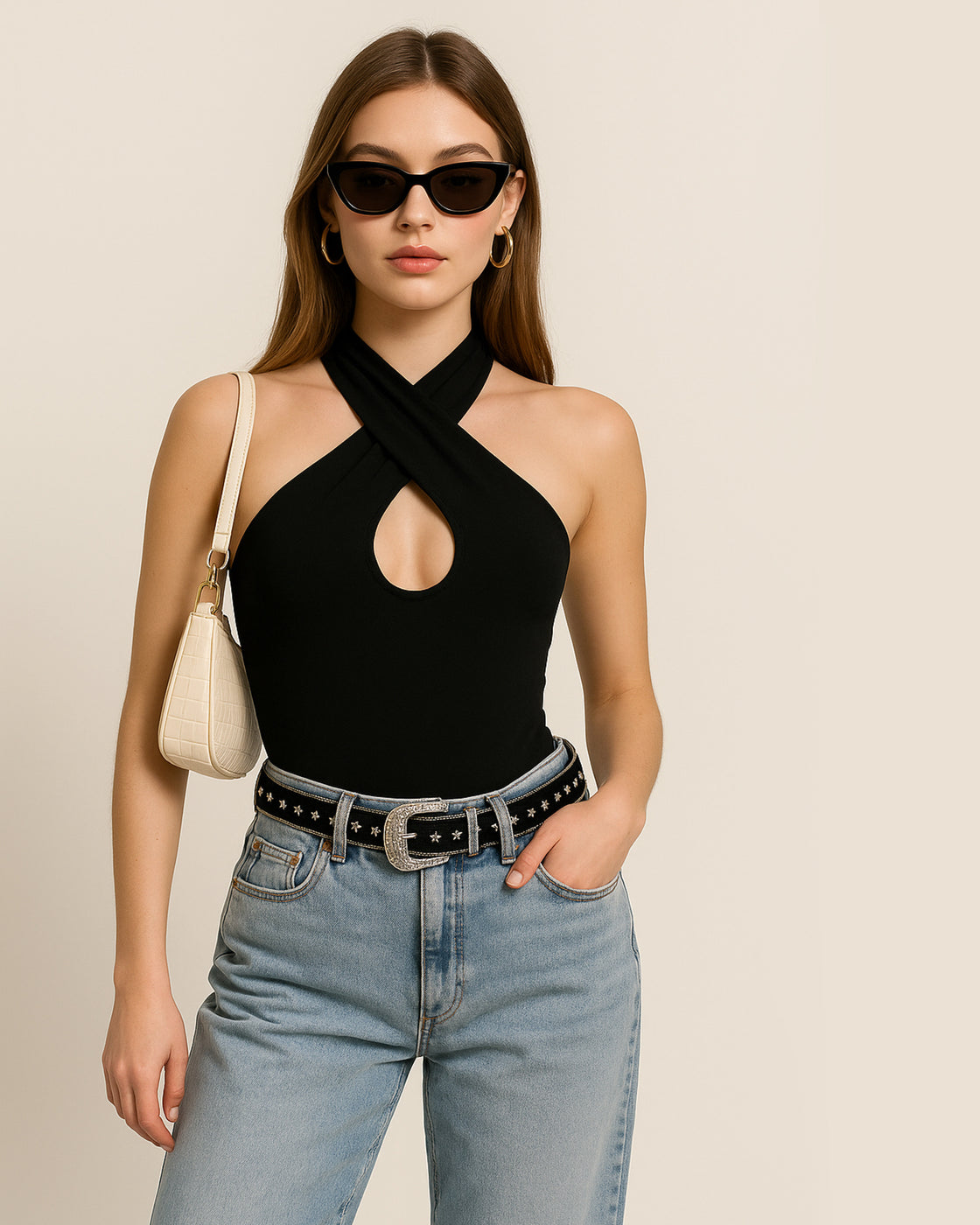 OUT AND ABOUT BLACK HALTERNECK BODYSUIT