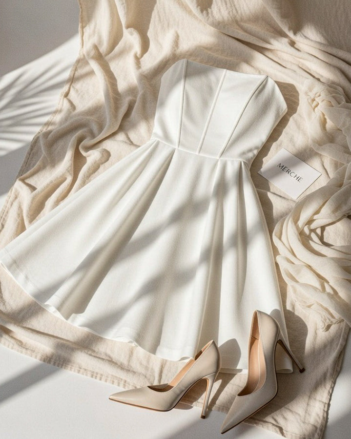 EIFFEL STORY BONING DETAIL WHITE FLARE DRESS