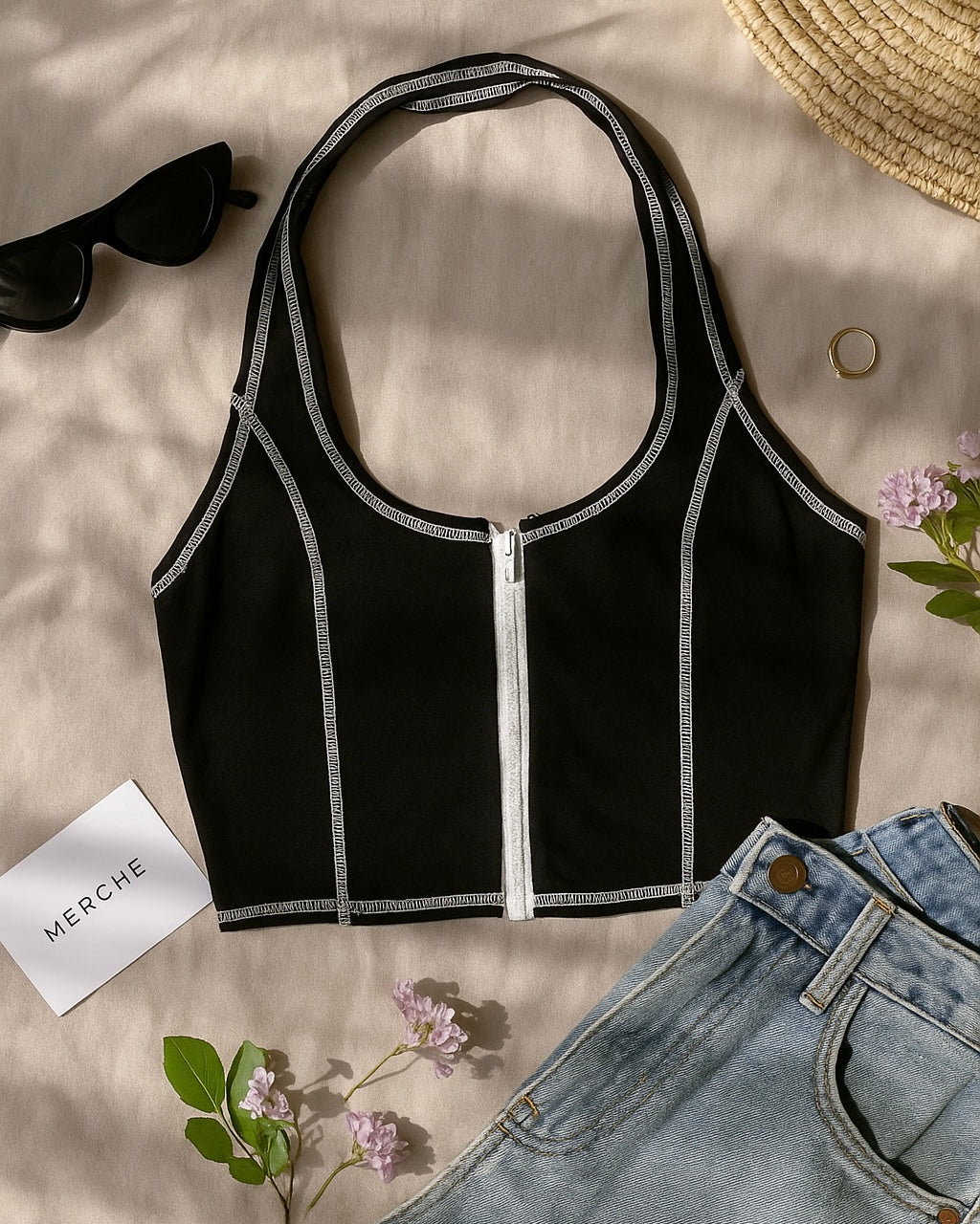 MAKEOVER MARY ZIPPER HALTERNECK TOP