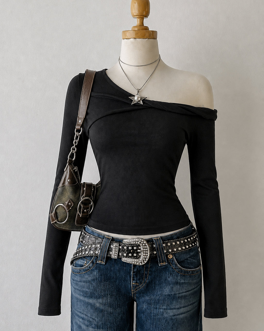 SASS FOR BREAKFAST RIBBED OFF-SHOULDER BLACK TOP