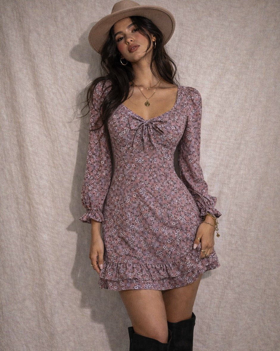 PRETTY BUT PLOTTING FLORAL MAUVE DRESS