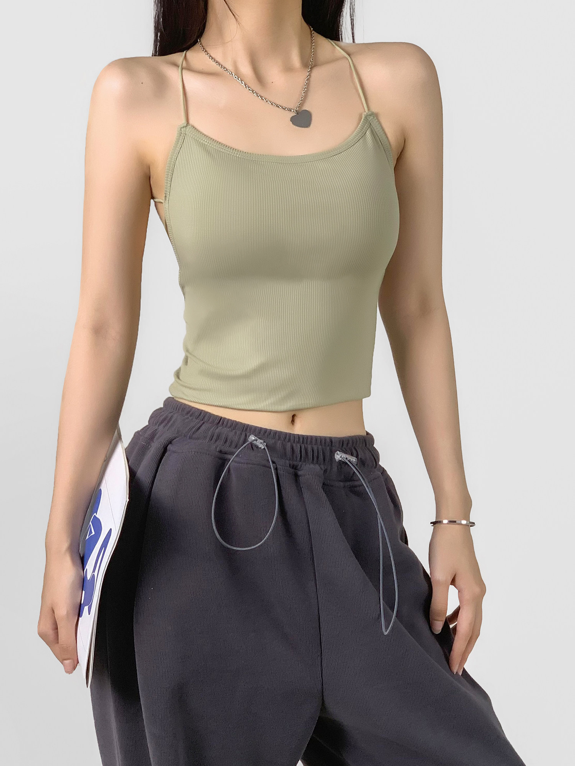 FAKE IT PADDED CROSSBACK OLIVE TOP