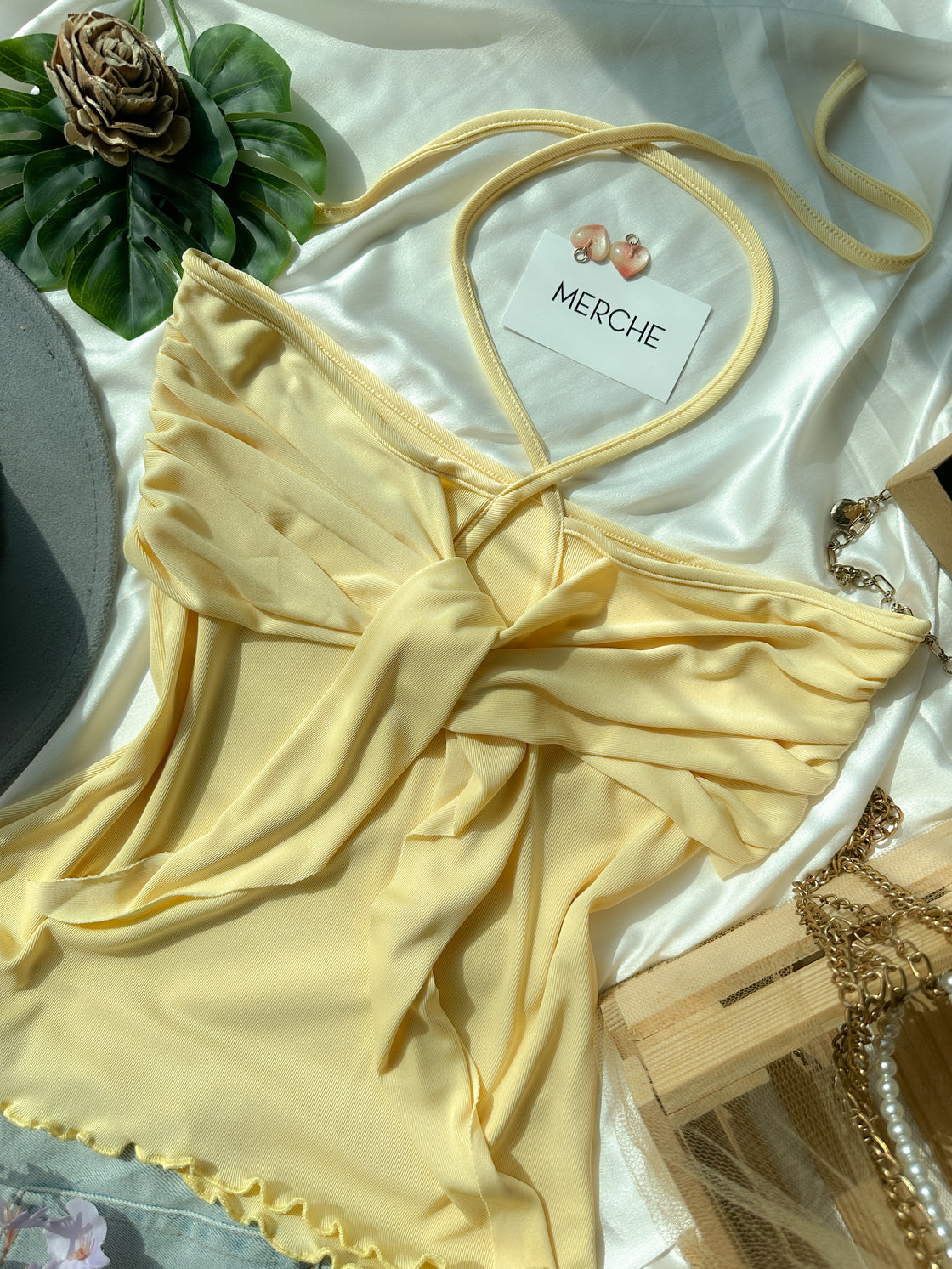 PORTO DREAMS YELLOW BOW TIE-UP TOP