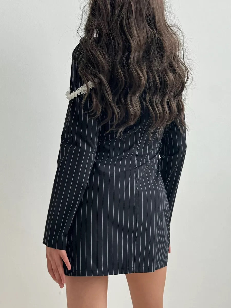 DECADE CLASSIC STRIPED BLACK LUXE DRESS