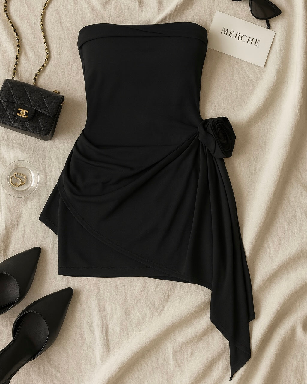 ROMEO CALL JULIET BLACK BANDEAU DRESS