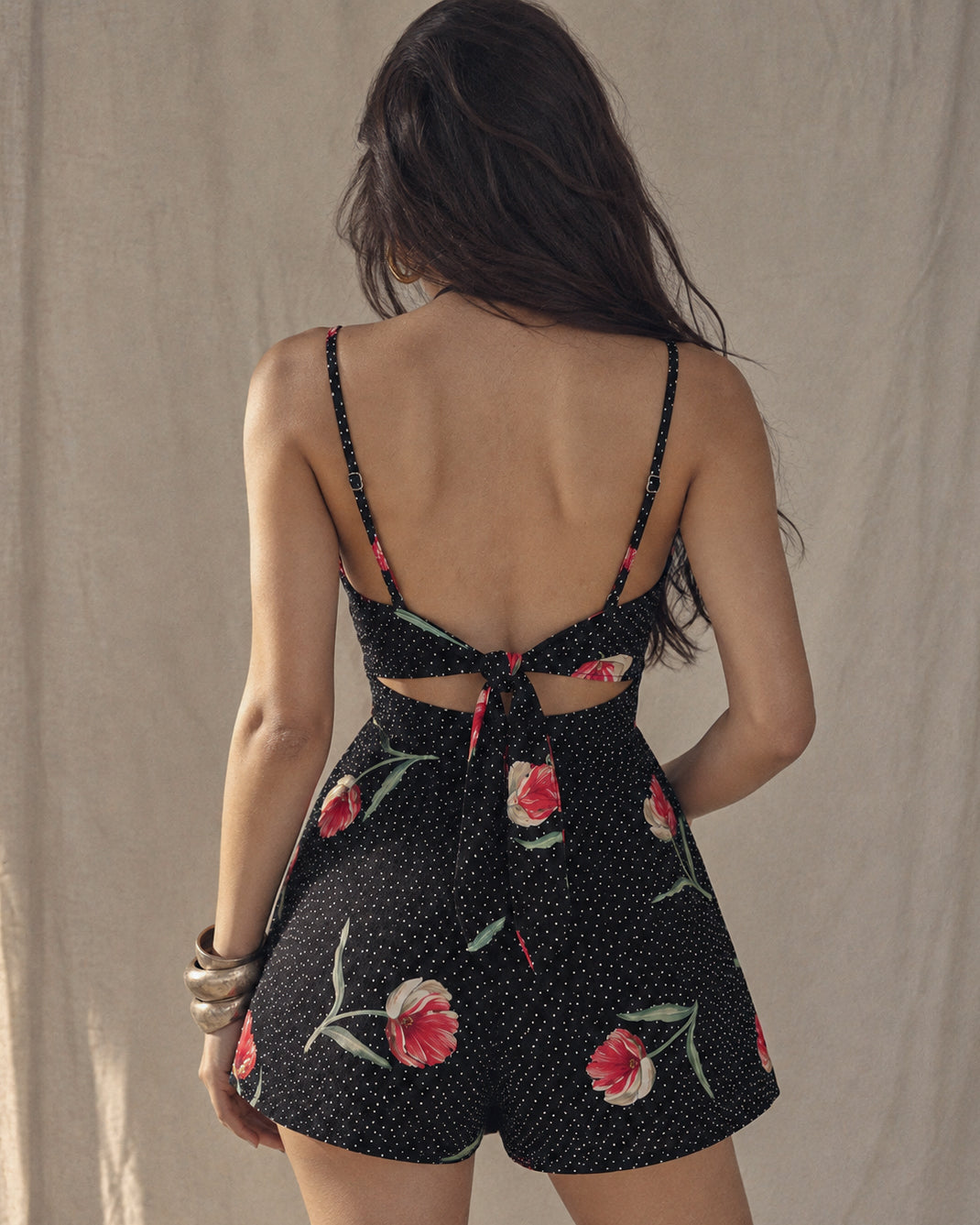 SUMMER’S GIRL TIE-BACK POLKA FLORAL PLAYSUIT