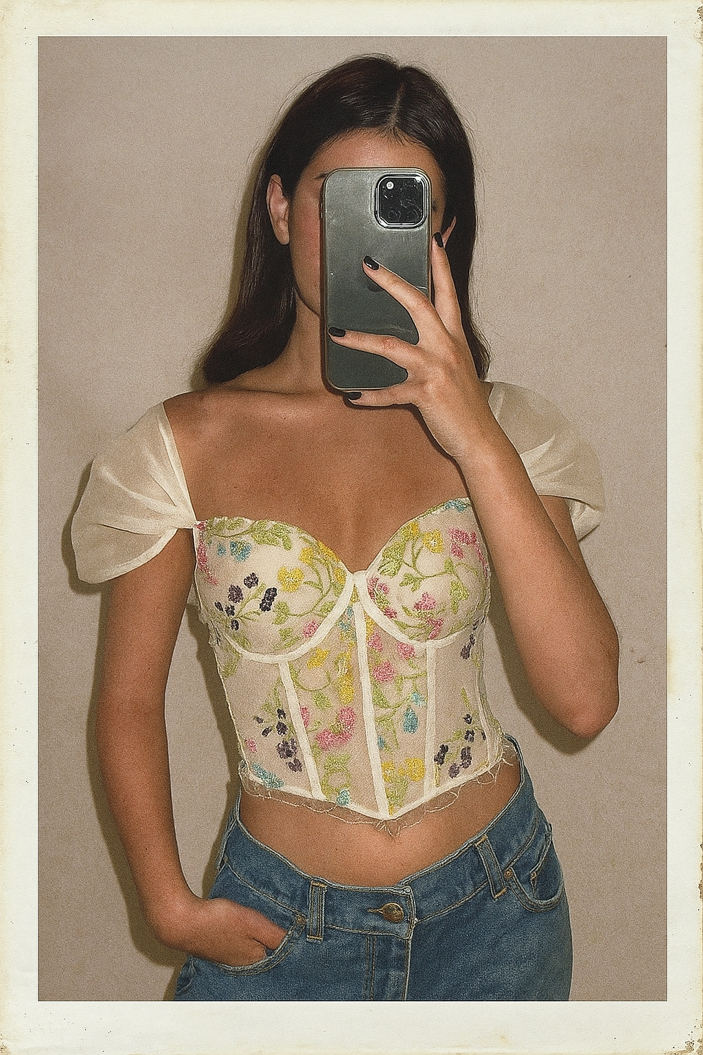 MORE MASCARA EMBROIDERED WHITE PADDED TOP