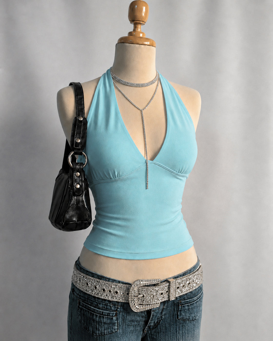 HOST OF THE PARTY AQUA HALTERNECK TOP